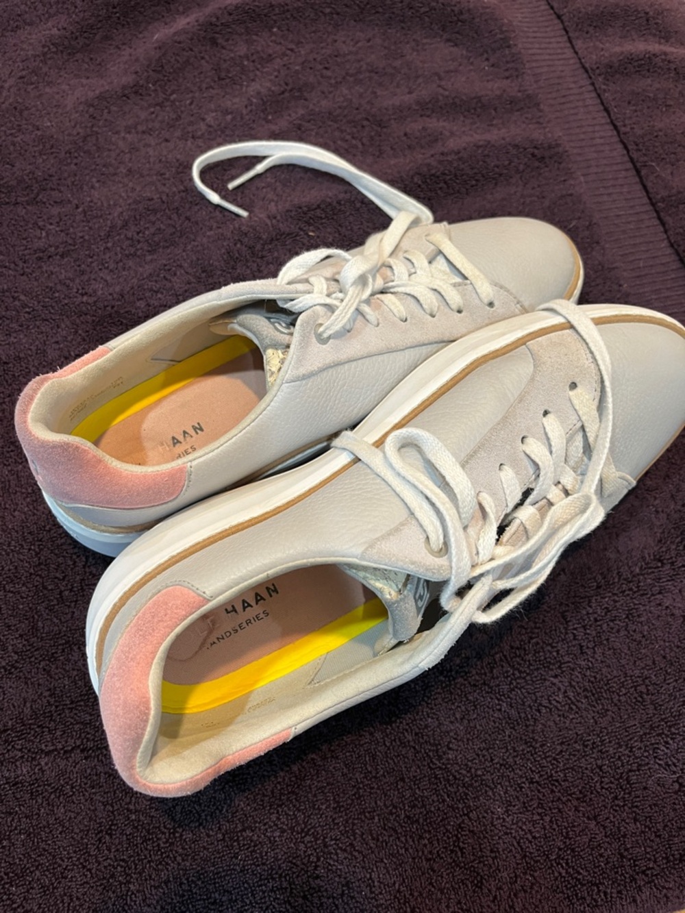 Cole Haan White Leather Sneakers with Pink Heel